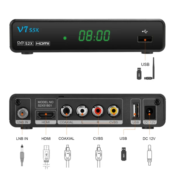 GTMEDIA V7 S5X Super Value Satellite TV Receiver DVB-S/S2 Full HD 1080P With USB WIFI Digital Receptor H.265 Set top box VS V7HD - Image 4