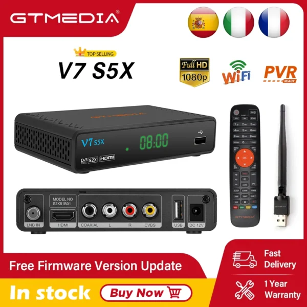 GTMEDIA V7 S5X Super Value Satellite TV Receiver DVB-S/S2 Full HD 1080P With USB WIFI Digital Receptor H.265 Set top box VS V7HD